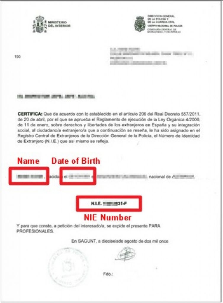 Hva en NIE Nummer Benidorm ser ut som Hvordan få en NIE NUMBER BENIDORM