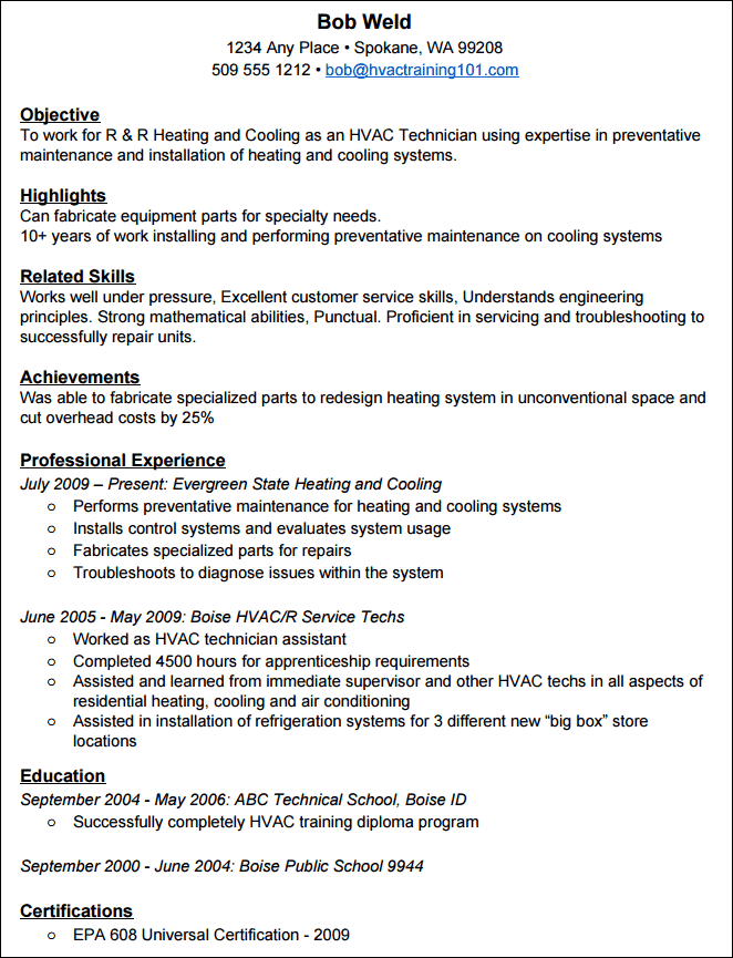 How To Create A Standout Hvac Resume With Example Resume