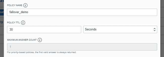 policy name, policy TTL, maximum number count