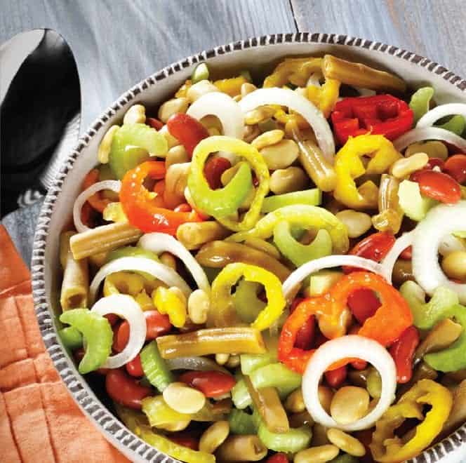Zesty Colorful Bean Salad with Peppers in a large bowl