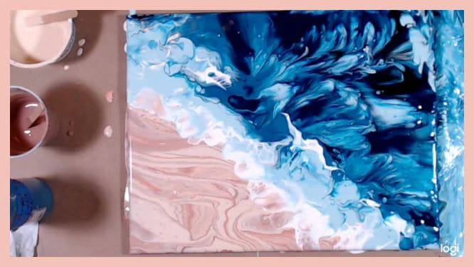 photo Acrylic Pour Painting Ocean Theme to paint a beach with acrylic pouring