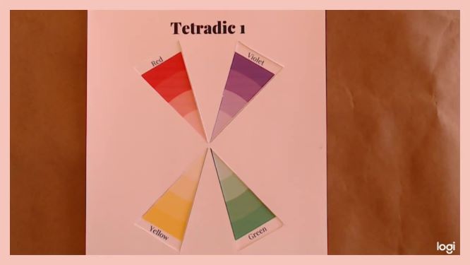 tetradic color scheme violet, red, yellow, green