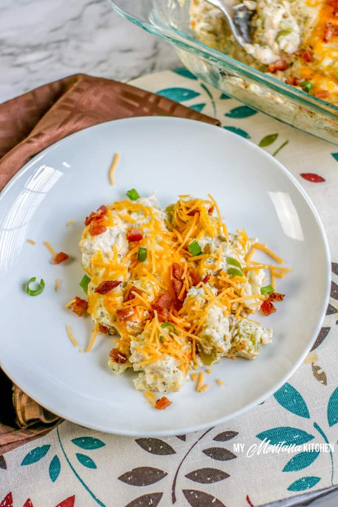Loaded Cauliflower Casserole with Bacon & Broccoli Cheesy, Keto, Low Carb