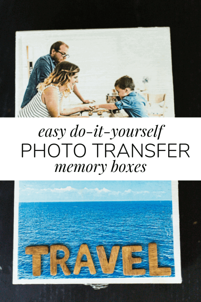 collage of two memory boxes with text overlay - "easy do it yourself photo transfer memory boxes"
