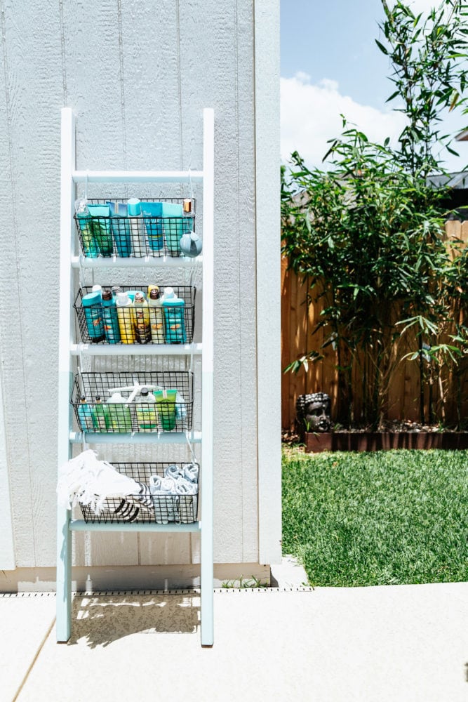 DIY ladder holding pool supplies