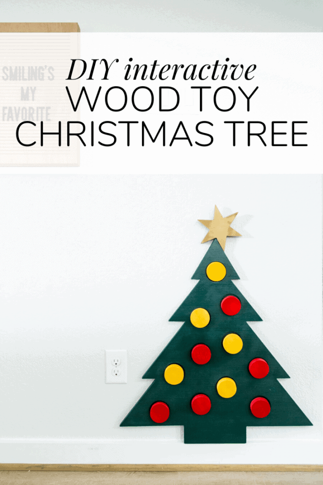 adorable wood Christmas tree with text overlay - "diy interactive toy Christmas tree"