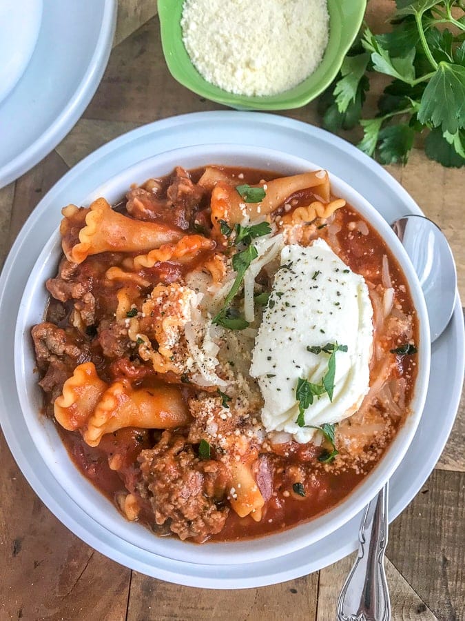 Easy One Pot Lasagna Soup With Peanut Butter On Top