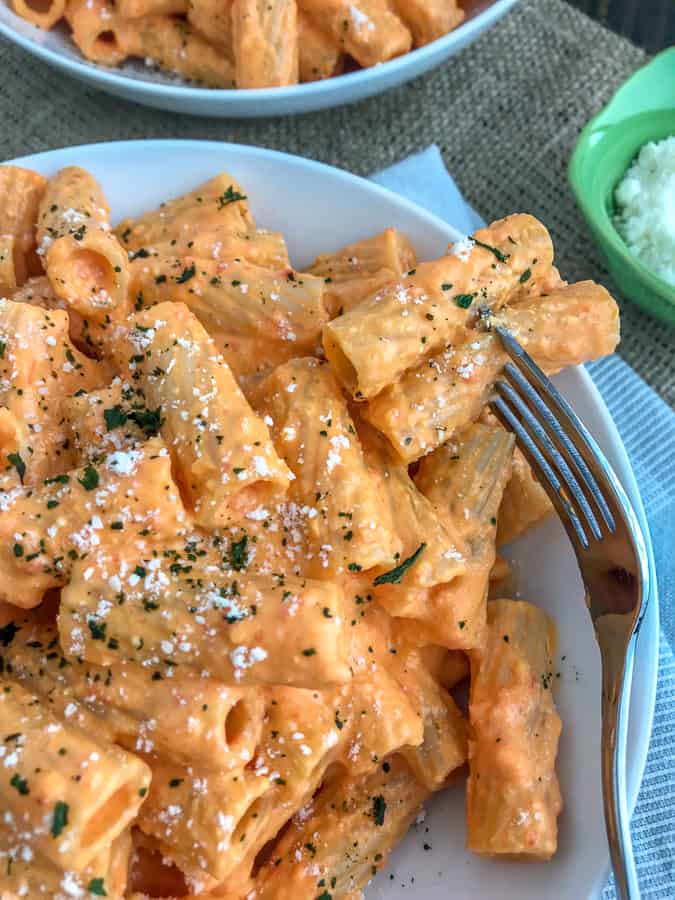 Roasted Red Pepper Rigatoni With Peanut Butter On Top
