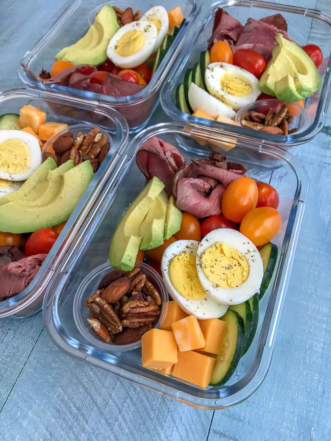 Diy Deli Style Protein Box With Peanut Butter On Top