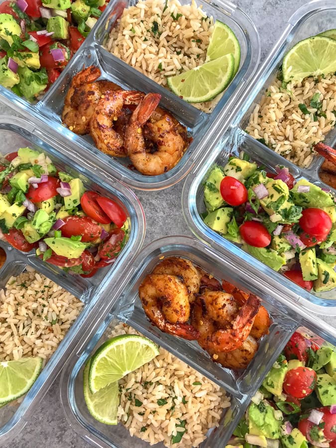 Blackened Shrimp Meal Prep With Peanut Butter on Top