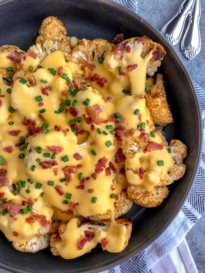 Cajun Roasted Cauliflower with Cheese Sauce With Peanut Butter on Top