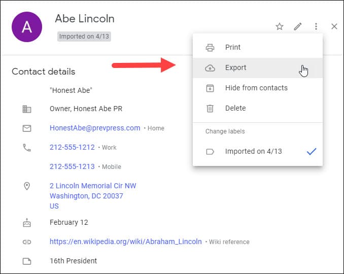 export contact to get field mappings