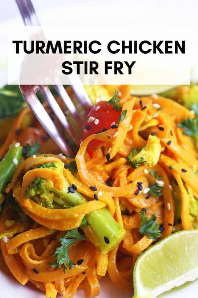 This amazing, healthy, and POWERFUL turmeric chicken stir fry is an anti inflammatory and low histamine recipe. Perfect for those dealing with chronic hives, inflammation, allergies, and are gluten and dairy free. #turmericrecipes #chickenstirfry #healthychickenrecipes #antiinflammatorydiet #lowhistaminediet