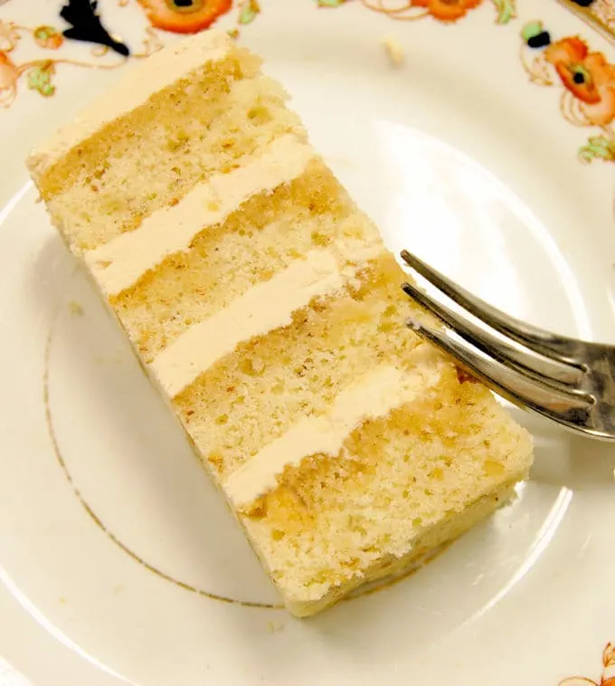 a slice of cajeta cake on a plate