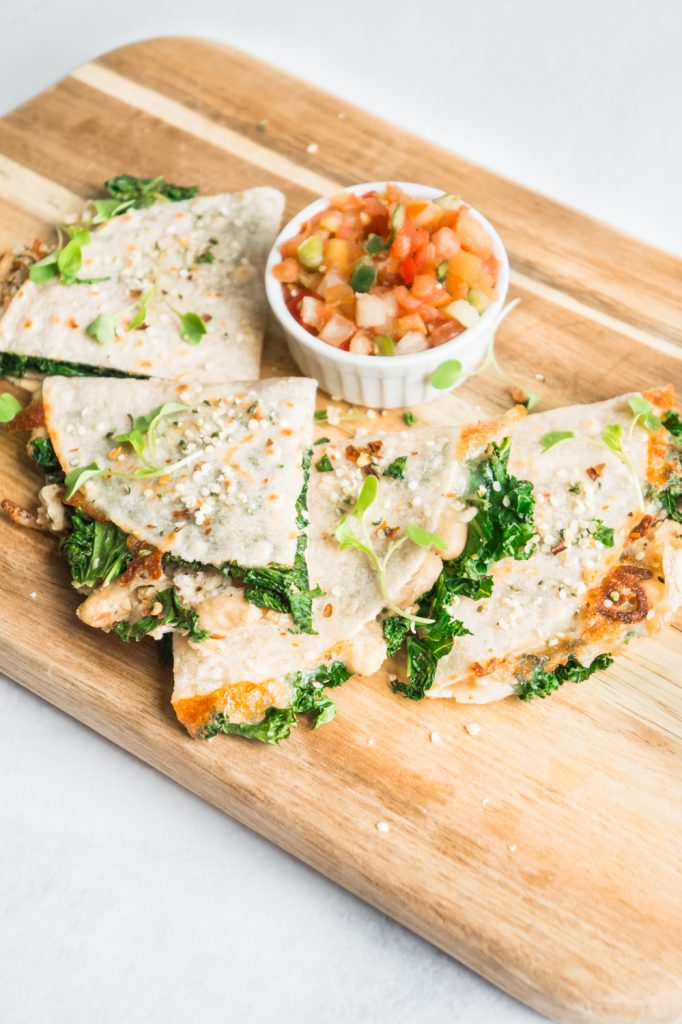 kale and white bean quesadilla