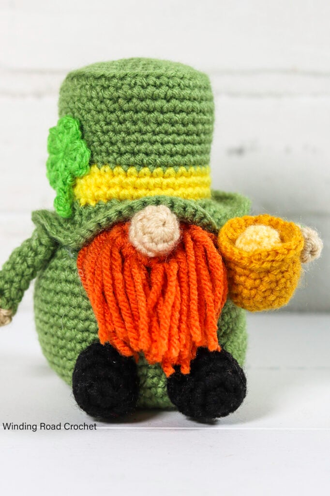 Crochet a St. Patrick's Day Gnome. This free crochet pattern will help you make an adorable leprechaun gnome male or female.