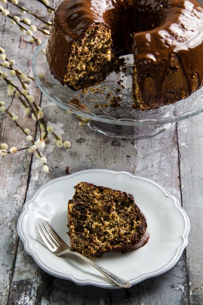 Vegan tahini cchocolate cake with walnuts, raisins