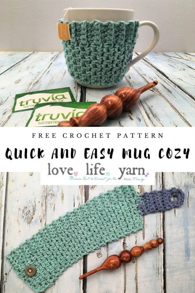 This is my absolute favorite mug cozy pattern!! The texture is fantastic and I adore the ribbed top! Can easily be customized to fit any size mug. Free crochet pattern, too!