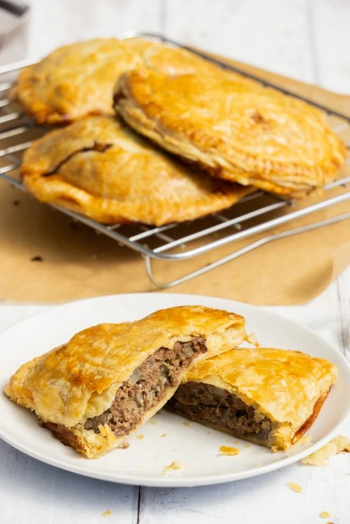 Forfar Bridies on a plate and baking tray