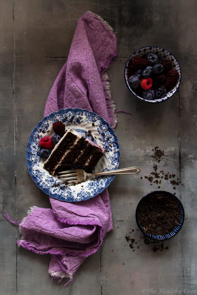 Vegan berry ombre cake with whole wheat flour