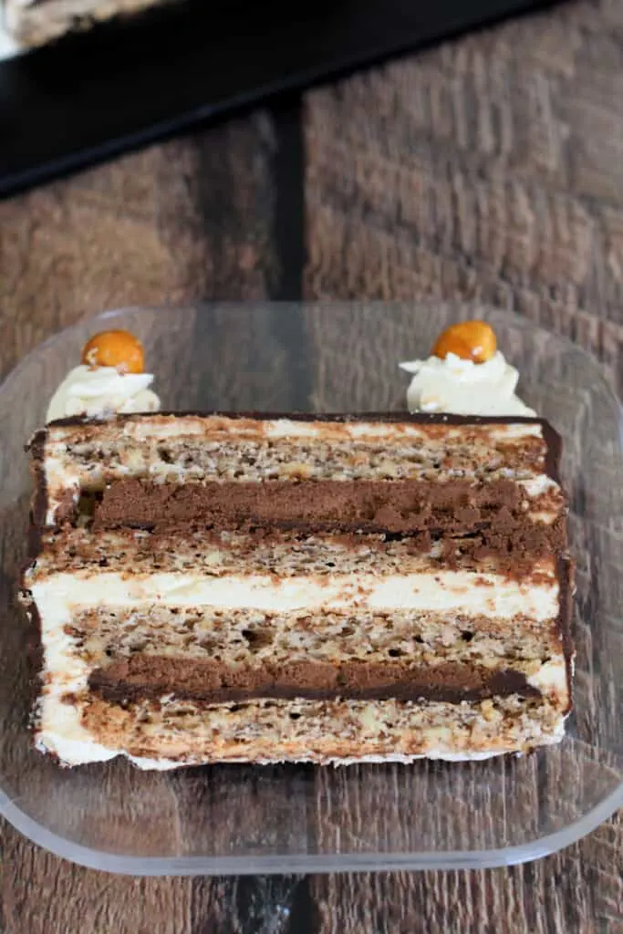 a slice of marjolaine cake on a plate