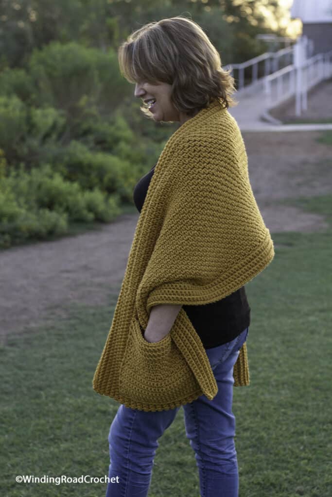 Easy Pocket Shawl Free Crochet Pattern Winding Road Crochet