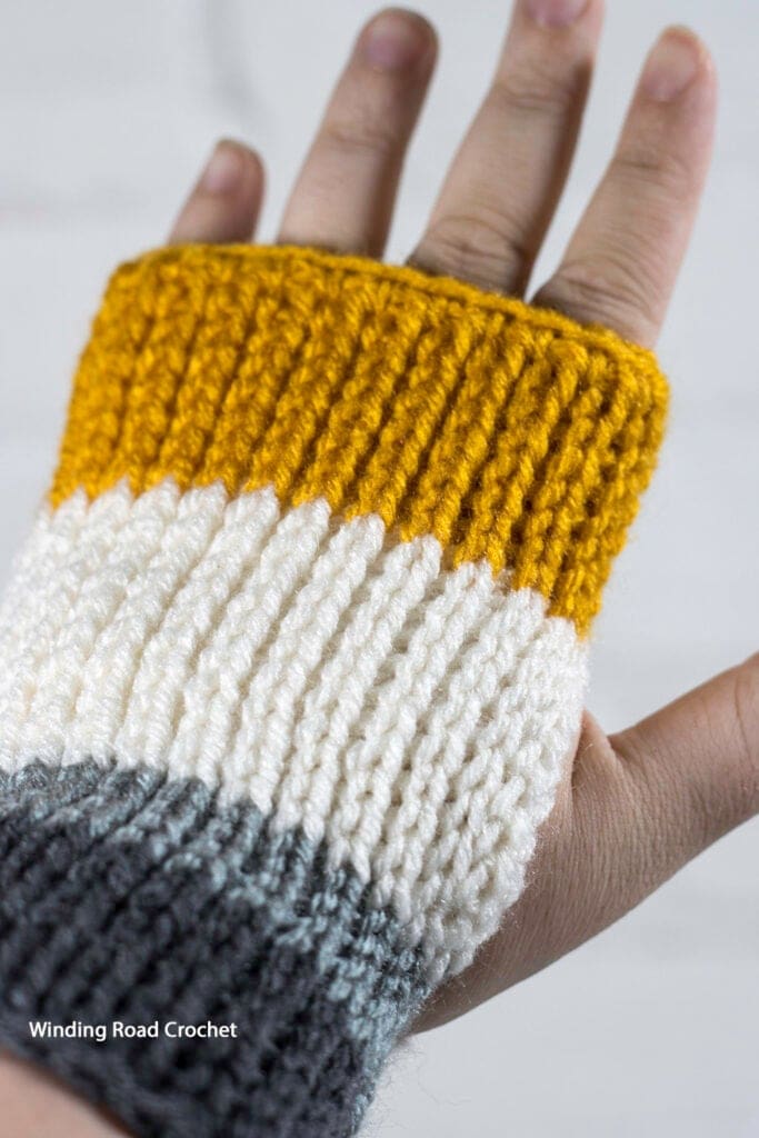 This Any Stitch Tunisian Crochet Wrist Warmer is a pattern in the Tunisian Crochet Course. It is an easy pattern, great for beginners.