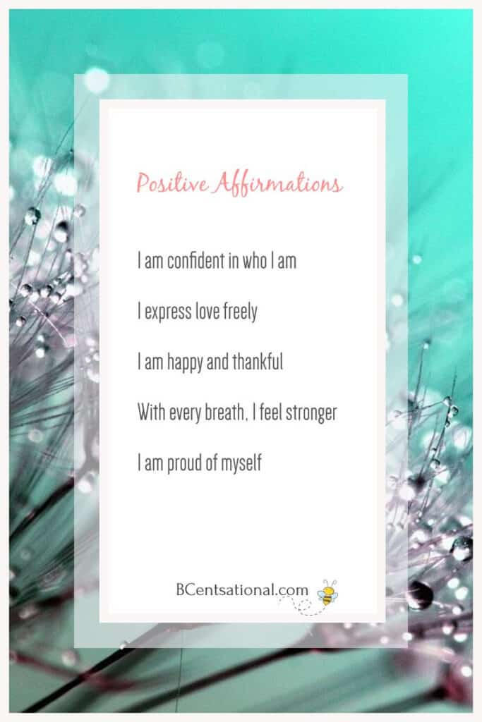 flower background with List of positive affirmations text overlay