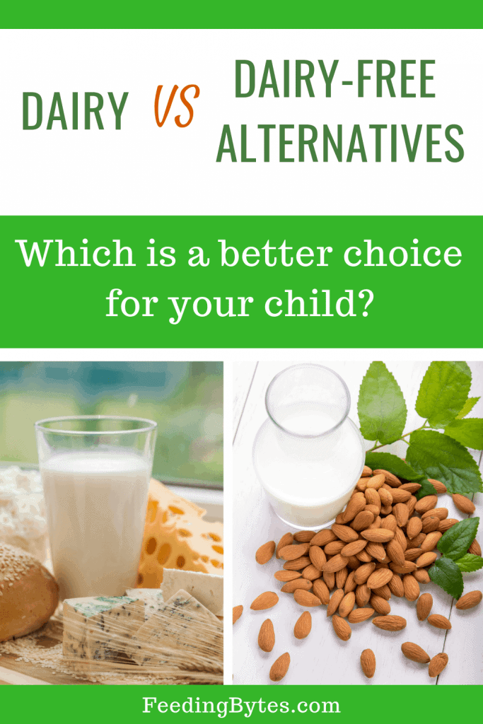 Dairy vs Dairy free alternatives - photo of cow's milk, cheese and almond milk