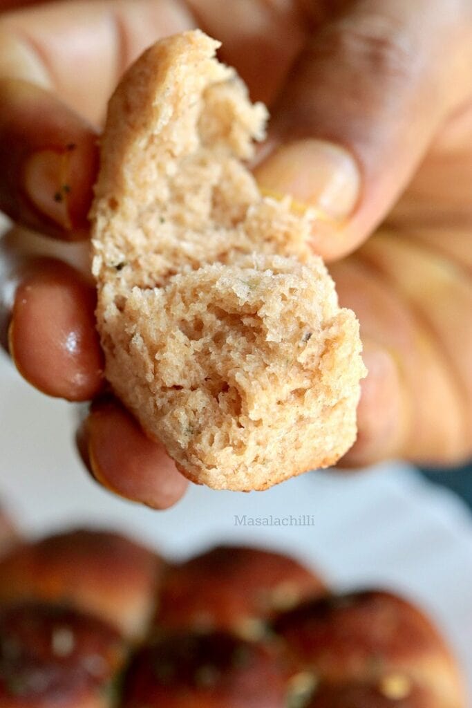soft crumb texture of the garlic pull apart bread