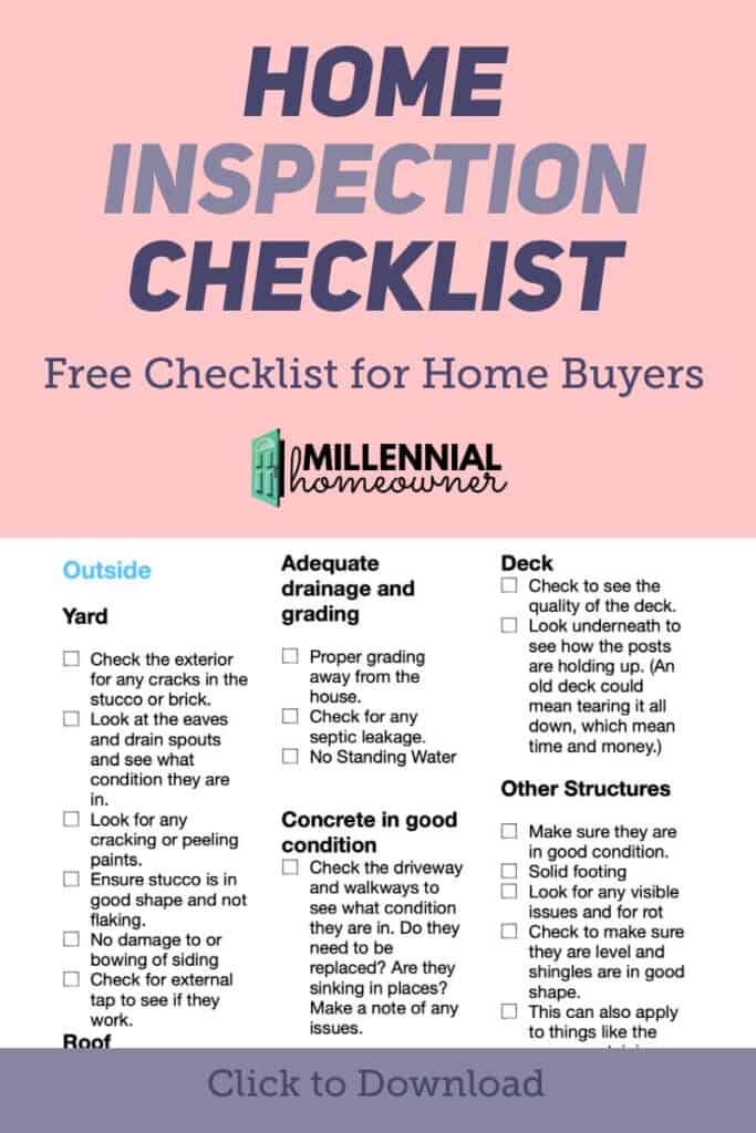 Home Inspection Checklist For Buyers Free Printable Millennial
