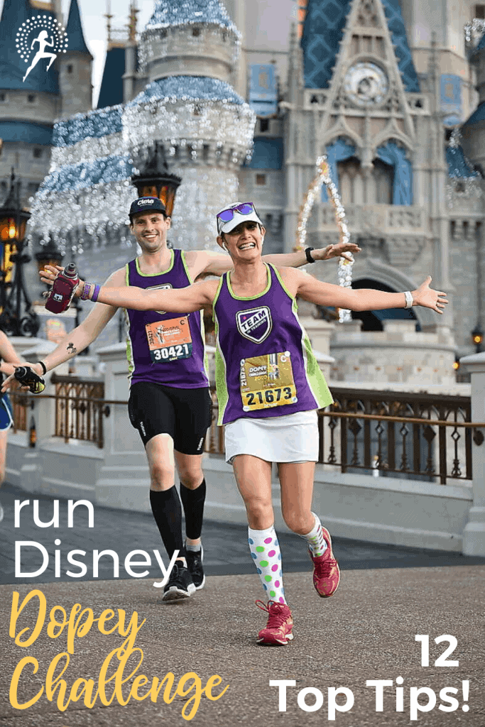 12 Top Tips to ensure your first or next runDisney Dopey Challenge is awesome! Race overview & key tips to maximize the fun & memories while managing fatigue! #running #runningtips #dopeychallenge #rundisney #runningglow