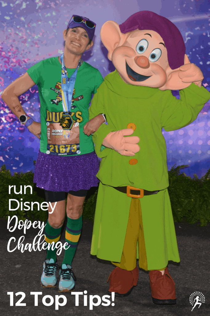 12 Top Tips to ensure your first or next runDisney Dopey Challenge is awesome! Race overview & key tips to maximize the fun & memories while managing fatigue! #running #runningtips #dopeychallenge #rundisney #runningglow