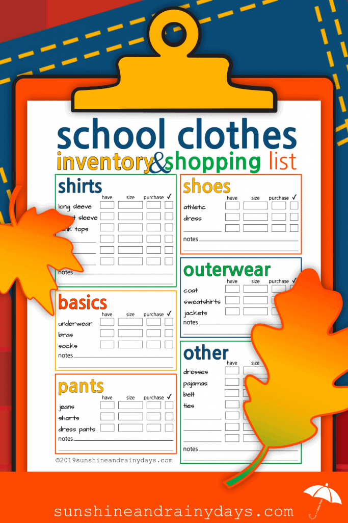 Back To School Clothes Inventory And Shopping List Sunshine And