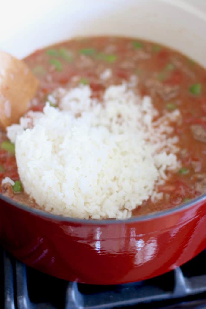cooked rice added to stuffed pepper soup