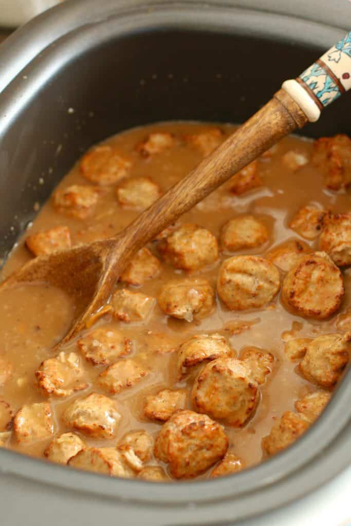 frozen meatballs added to slow cooker