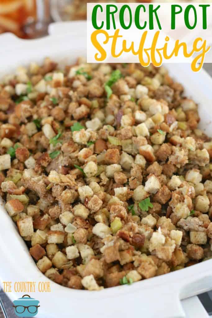 Crock Pot Sausage Stuffing recipe from The Country Cook #Thanksgiving #sidedish