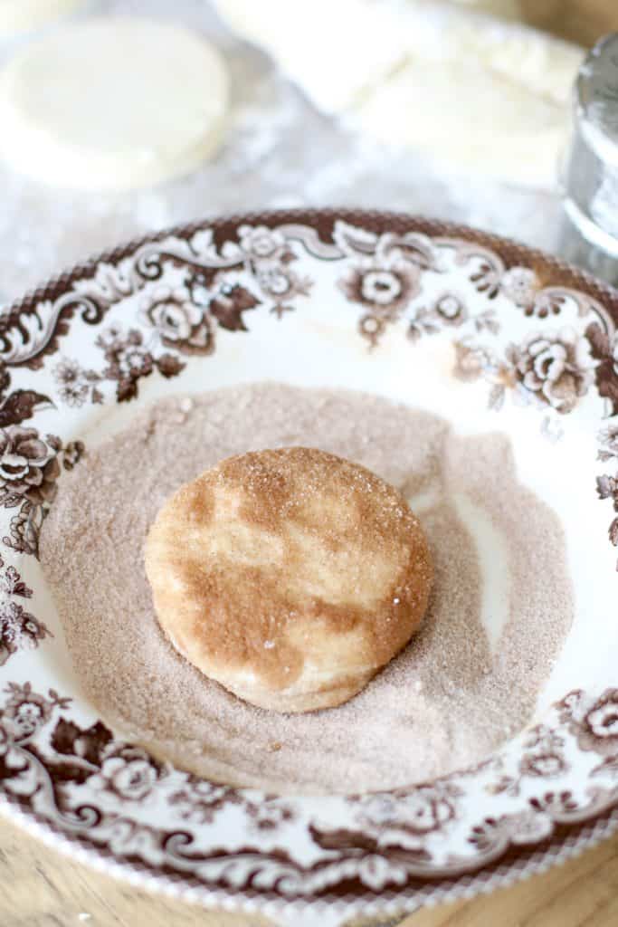 cinnamon sugar coated biscuit dough