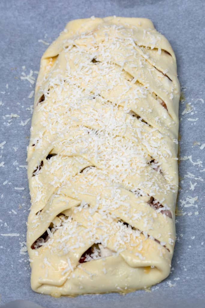 raw Antipasto Stromboli ready to bake