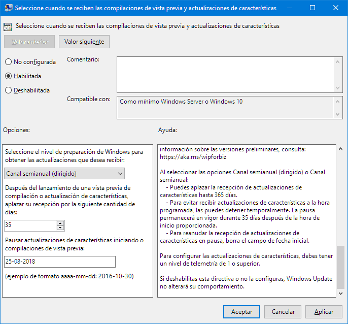 pausar actualizaciones de caracteristicas en windows 10 Pausar actualizaciones de funciones en Windows 10