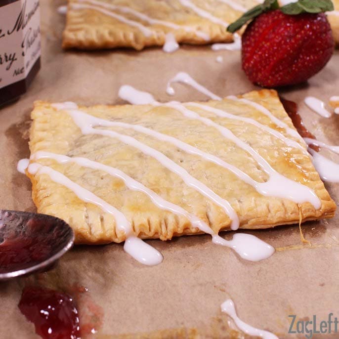 A close up of a homemade toaster pastry with a sugar glaze