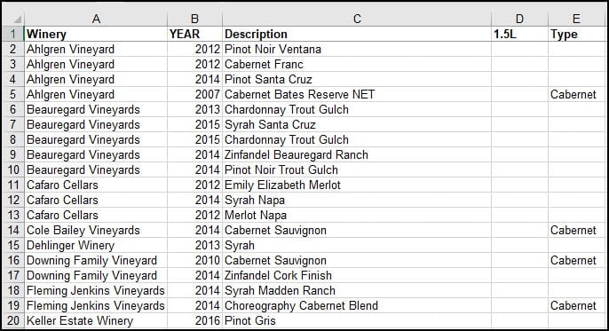 Excel file with no filters.