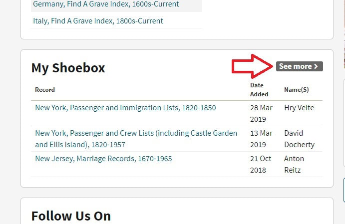 the ancestry shoebox can be accessed from your Ancestry homepage. You can see if by scrolling down, and it is under the heading "My Shoebox"