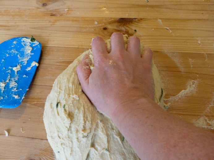 kneading the bread dough