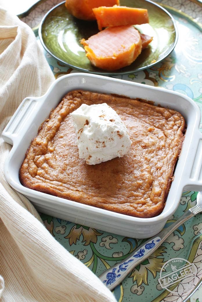 Sweet Potato Pie Recipe For One - This popular Southern dessert starts with a buttery graham cracker crust and is filled with perfectly spiced sweet potato custard. Top this tasty single serving sweet potato pie with a spoonful of maple whipped cream and you've got an amazing single serving dessert. | One Dish Kitchen