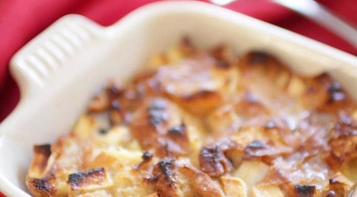 The perfect breakfast or dessert can be found in this apple and pecan studded Croissant Breakfast Bread Pudding For One. Easy to make and bakes quickly for a delicious single serving treat to enjoy any time of the day. | One Dish Kitchen