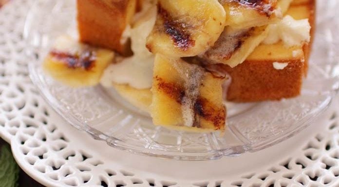 Grilled Pound Cake With Limoncello Bananas For One topped with Mascarpone Cream, an easy dessert recipe made almost completely on the grill. Slices of store-bought pound cake, buttered and grilled, then topped with grilled bananas brushed with sweet limoncello and a lovely mascarpone cream filling.