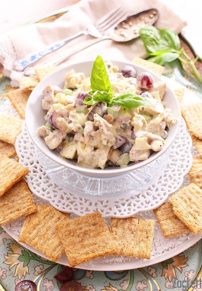 chicken salad in a bowl with crackers | one dish kitchen