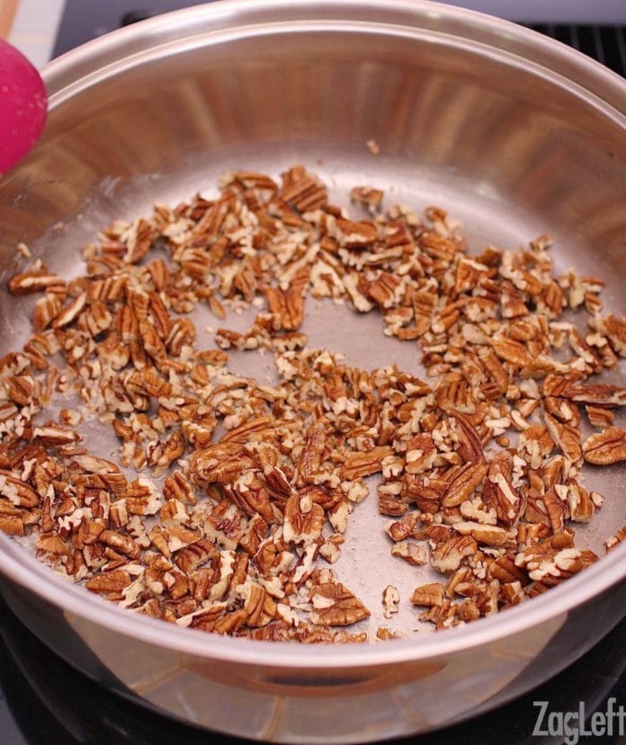 Making buttery pecans for a Butter Pecan Ice Cream recipe