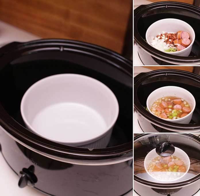 placing a small bowl inside a large slow cooker to adapt a recipe to fit your slow cooker | one dish kitchen